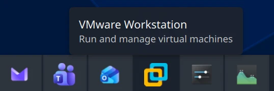 A screenshot of VMWare Workstation in a KDE Icon-Only Task Manager