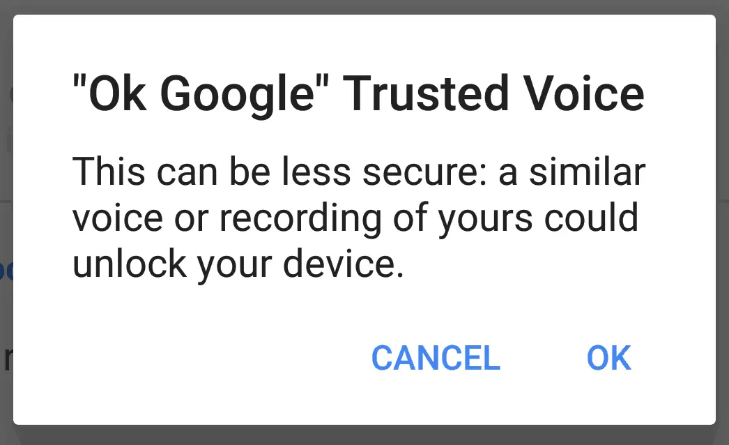 user manually enables "Ok Google" Trusted Voice